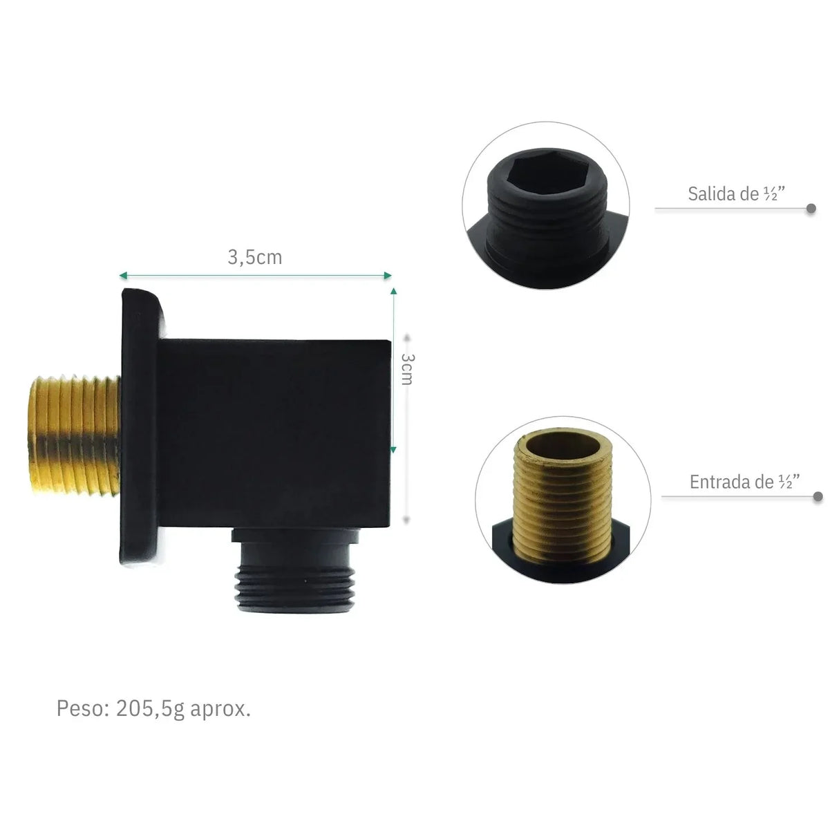 Codo Teleducha Cuadrado Negro Universal - 1/2"