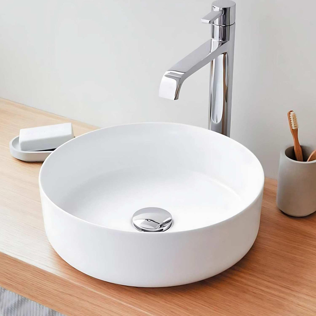 Lavamanos Circular Sobreponer Cerámica Blanca 36X12 Cm