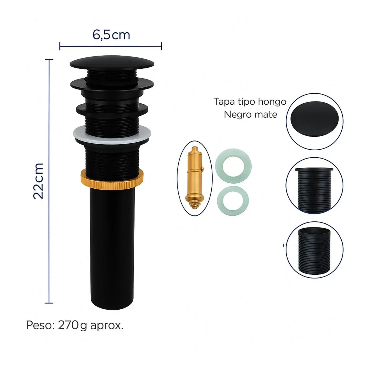 Desague Push Lavamanos Negro Metálico Lujo Universal Diseño Moderno