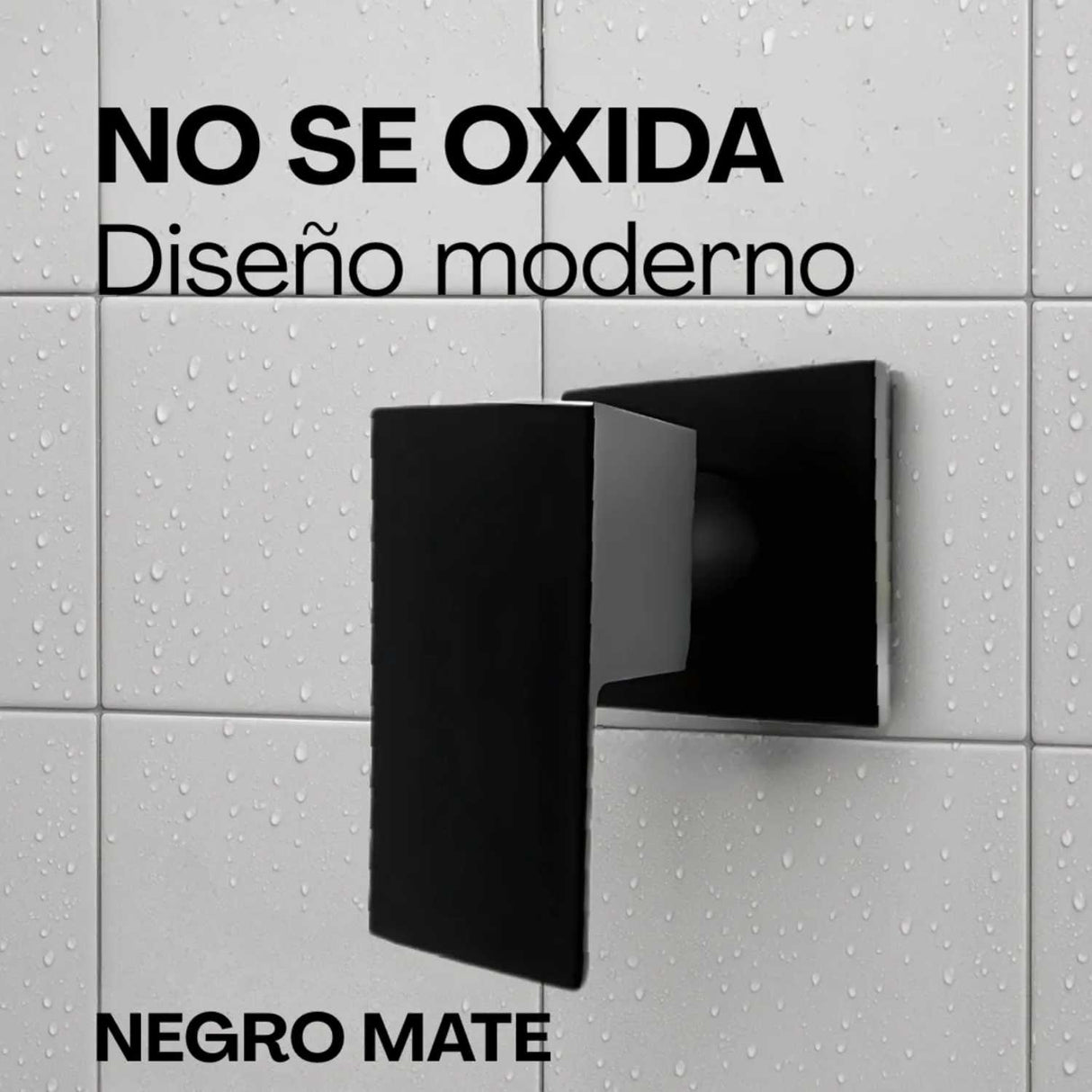Manija para Ducha Empotrada Negra Mate 9.5 x 7 cm Diseño Cuadrado Moderno