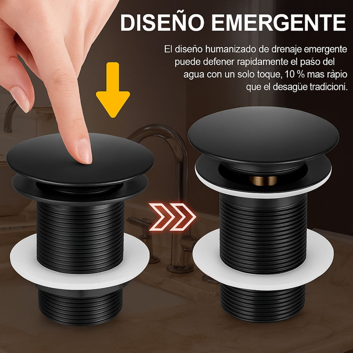 Kit Lavamanos Sifon Desague Push Negro Mate Metálico Moderno