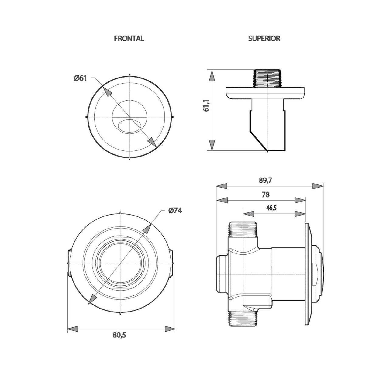 Griferia Ducha Antivandalica Cierre Automático Latón Alto Trafico Corona