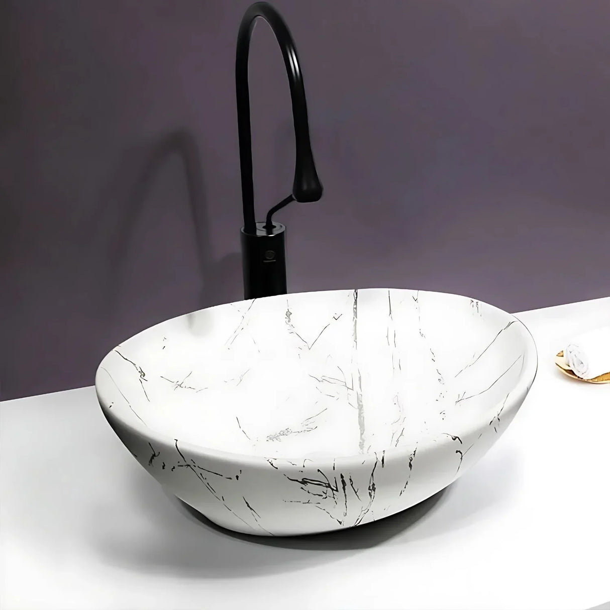 Lavamanos Sobreponer Calacata Blanco Mate Cerámica Ovalado 40 x 33