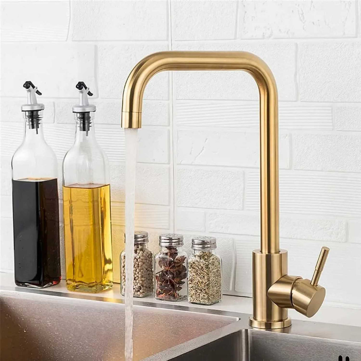Grifo Monocontrol Para Cocina Dorado Cepillado 30 cm de alto