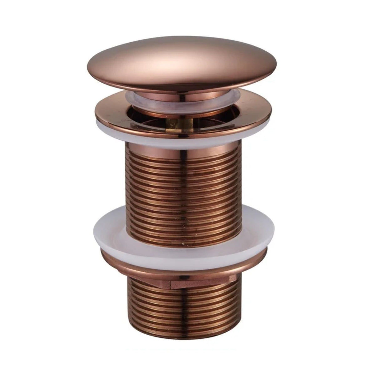 Desagüe Push para Lavamanos Cobre 7.8 cm Alto x 6.6 cm Ancho con Sosco Metálico 1 1/4 | Sistema Hongo Premium
