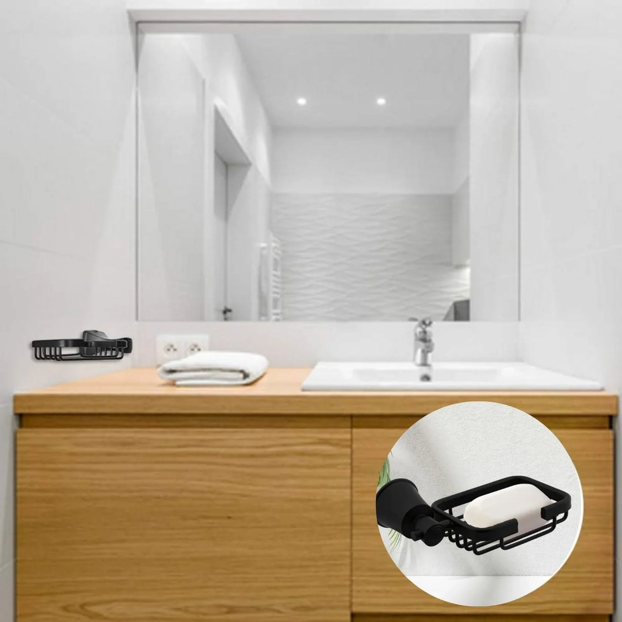 Jabonera Canastilla Negra En Aluminio Modelo L. Turmalina - Con Chazos y Tornillos