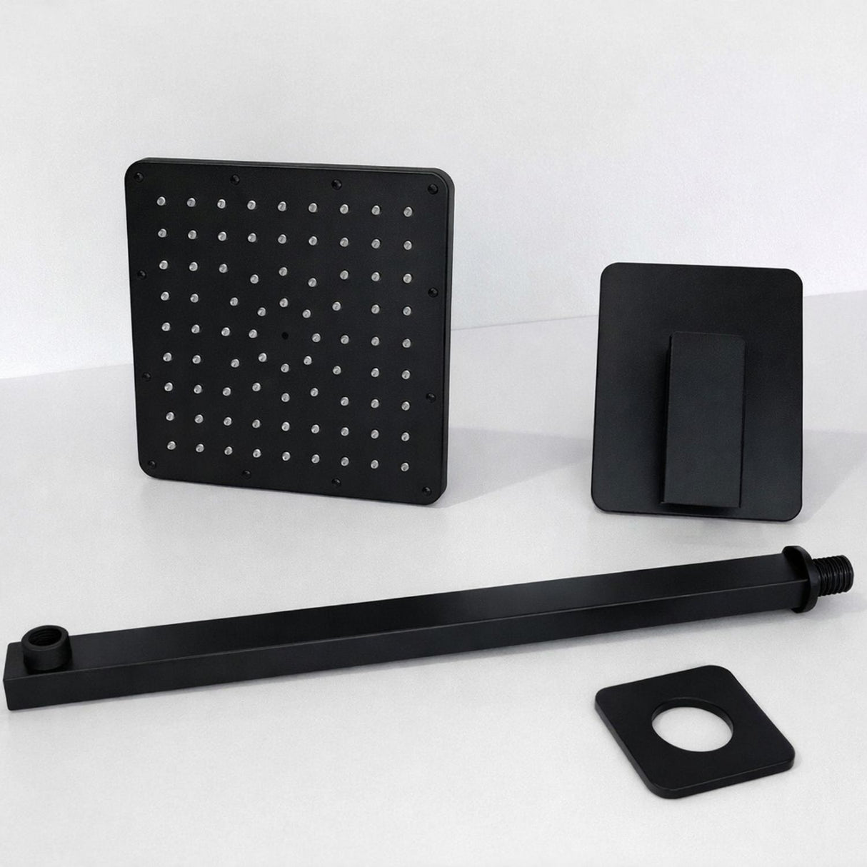 Conjunto Ducha Orca Negro Mate Cuadrada 25 cm - Tipo Lluvia con Brazo para Baño