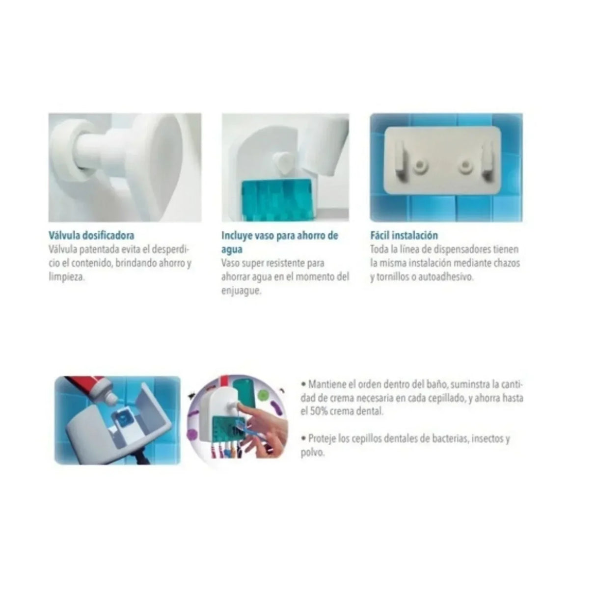 Organizador Cepillos 5 Puestos Dispensador Crema Dental Antigoteo