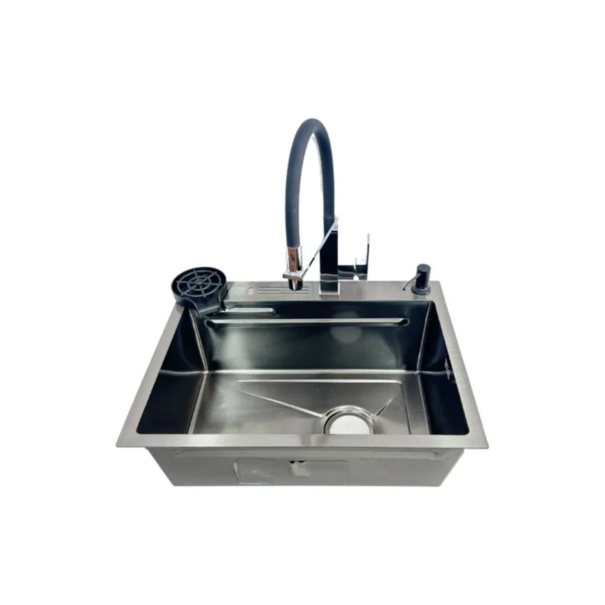 Lavaplatos Negro Mate 60X45 Acero Inoxidable Con Griferia Extraible