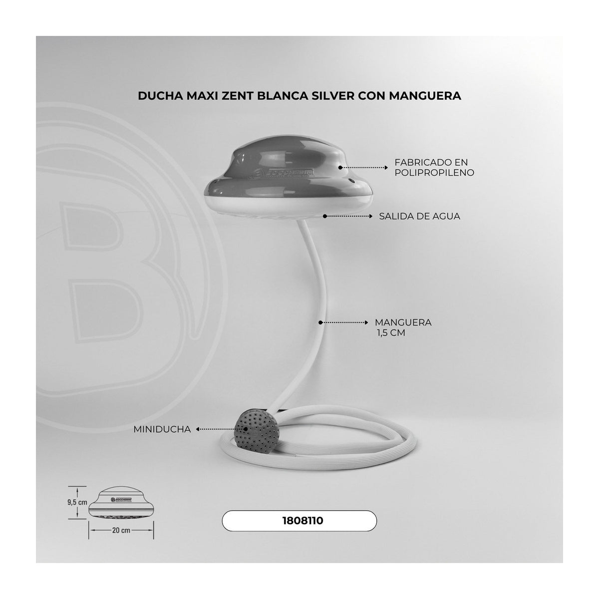 Ficha visual con dimensiones de la ducha eléctrica silver