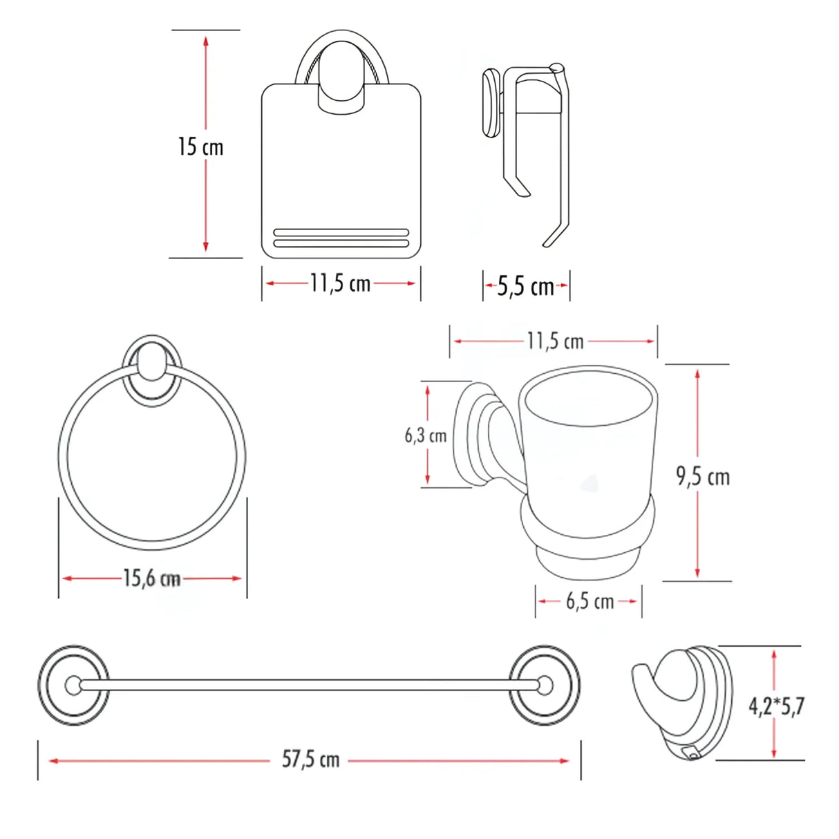 JUEGO ACCESORIOS PARA BAÑO 5 PIEZAS ZINC