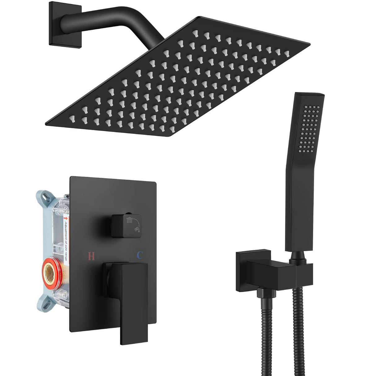 Grifería de Ducha Cuadrato + Ducha Teléfono Tipo Lluvia