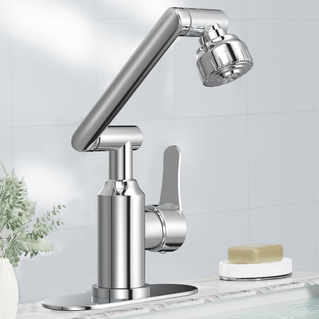 Griferia Lavamanos Monocontrol 1080° Giratoria Acero Inoxidable