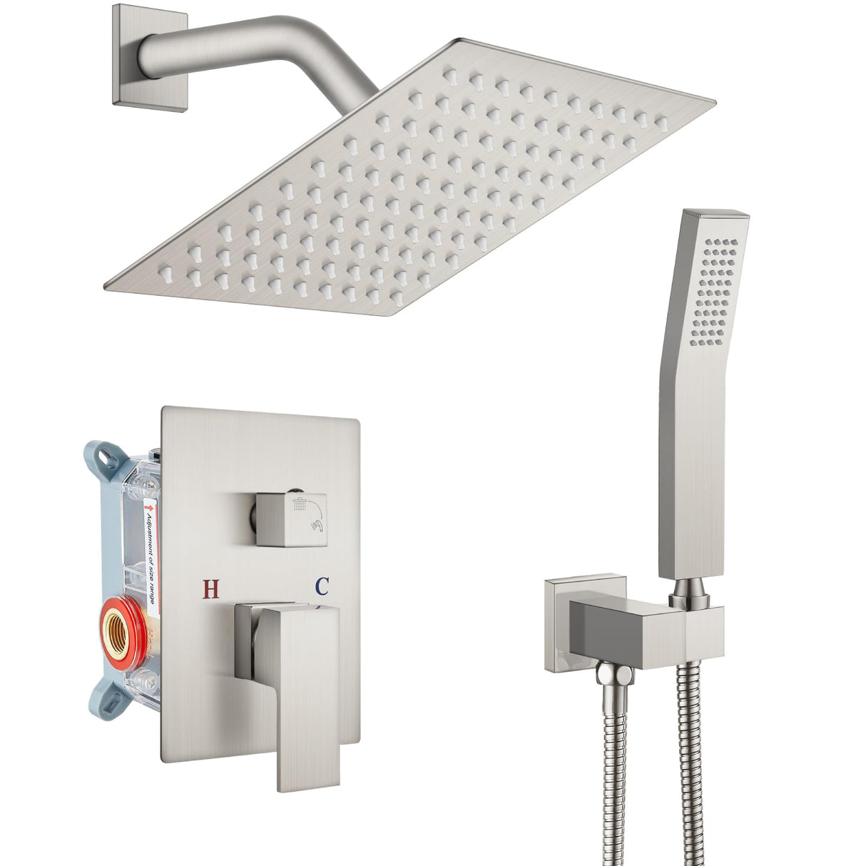 Grifería de Ducha Cuadrato + Ducha Teléfono Tipo Lluvia