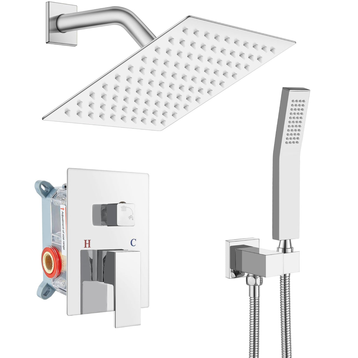 Grifería de Ducha Cuadrato + Ducha Teléfono Tipo Lluvia