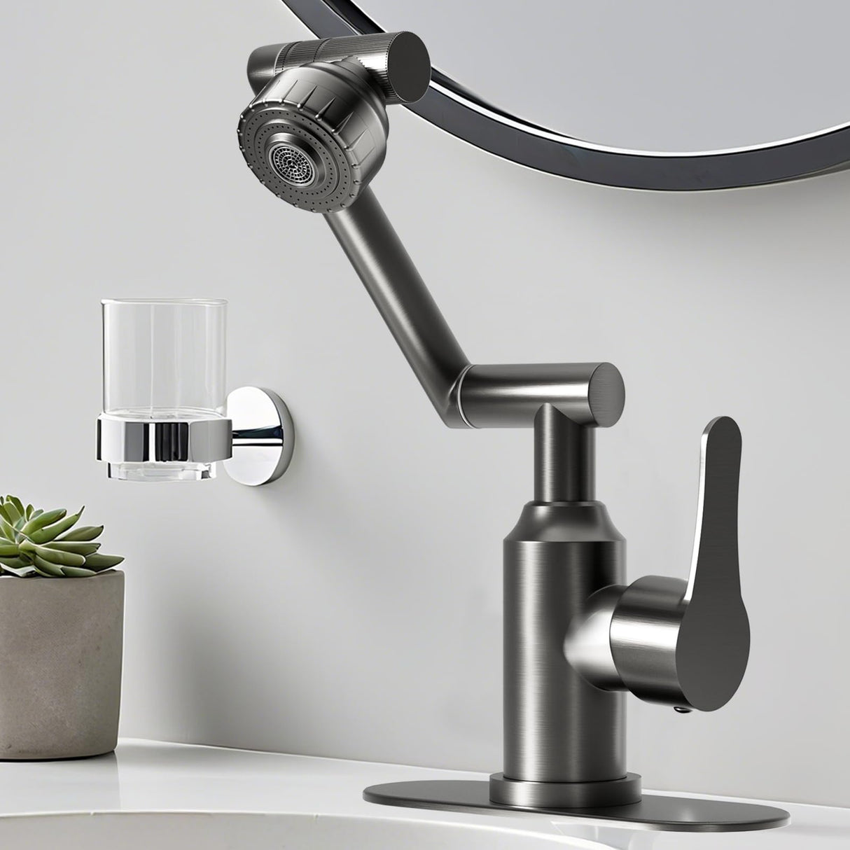 Griferia Lavamanos Monocontrol 1080° Giratoria Acero Inoxidable