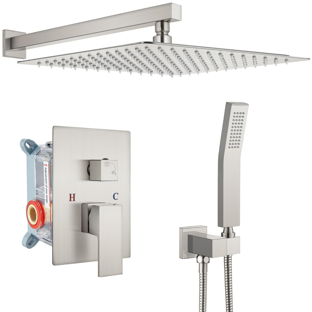 Grifería de Ducha Cuadrato + Ducha Teléfono Tipo Lluvia