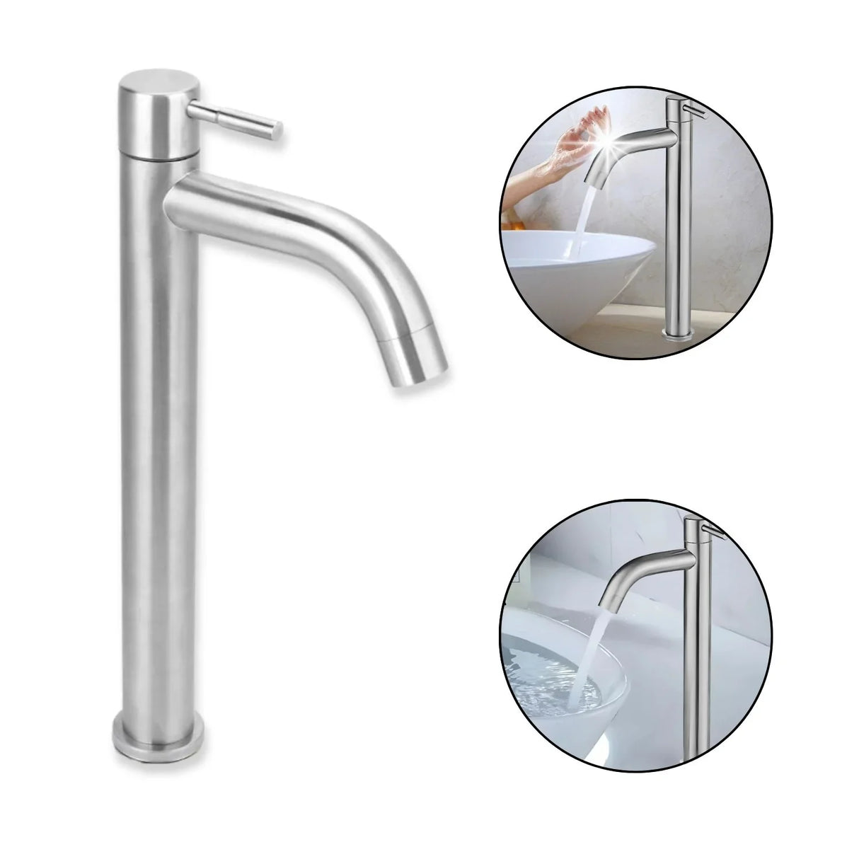 Grifer¡a llave Lavamanos Acero Satinada Poste Alto Para Agua Fr¡a.