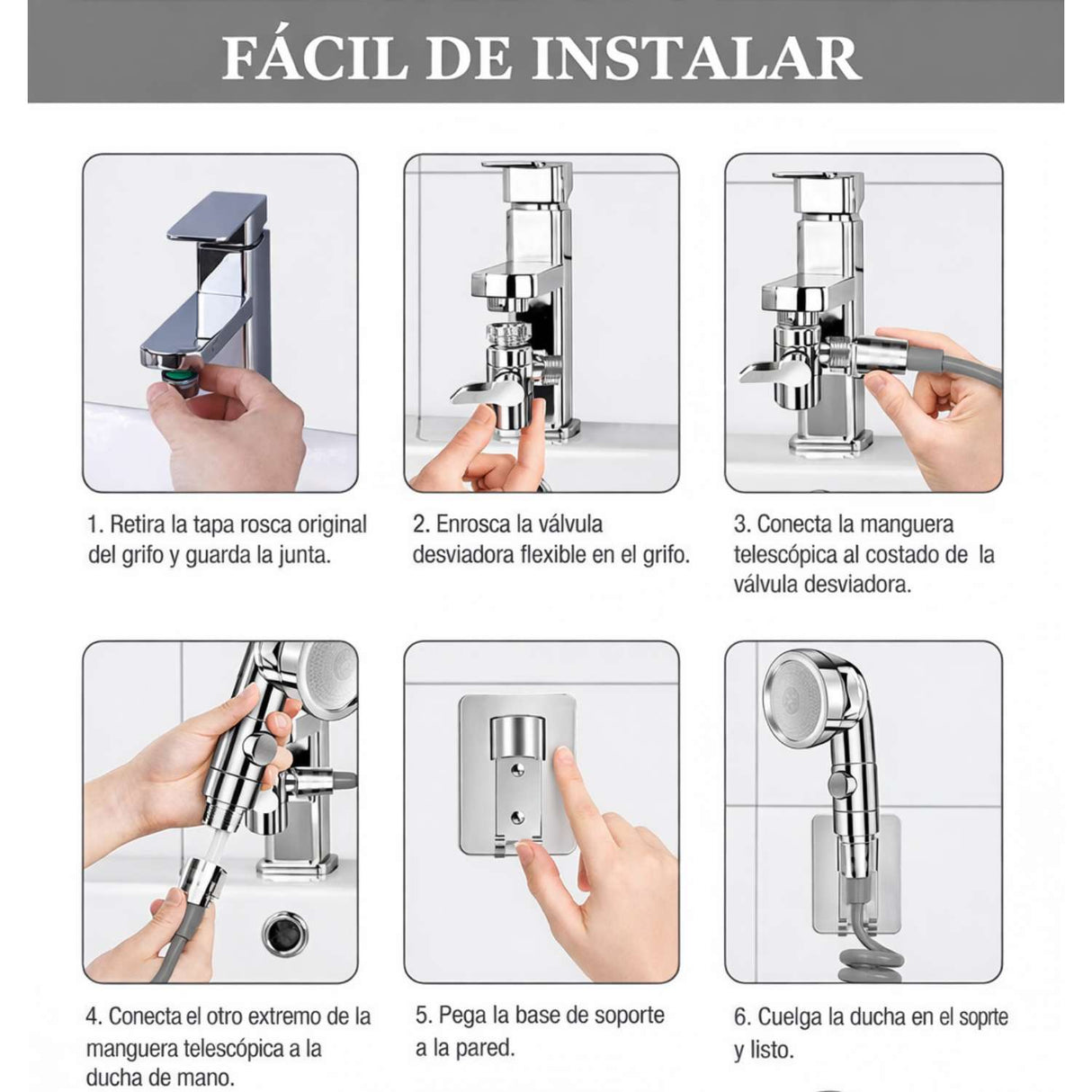 Extensor de Grifo con Ducha de Mano Flexible Alta Presión para Lavamanos