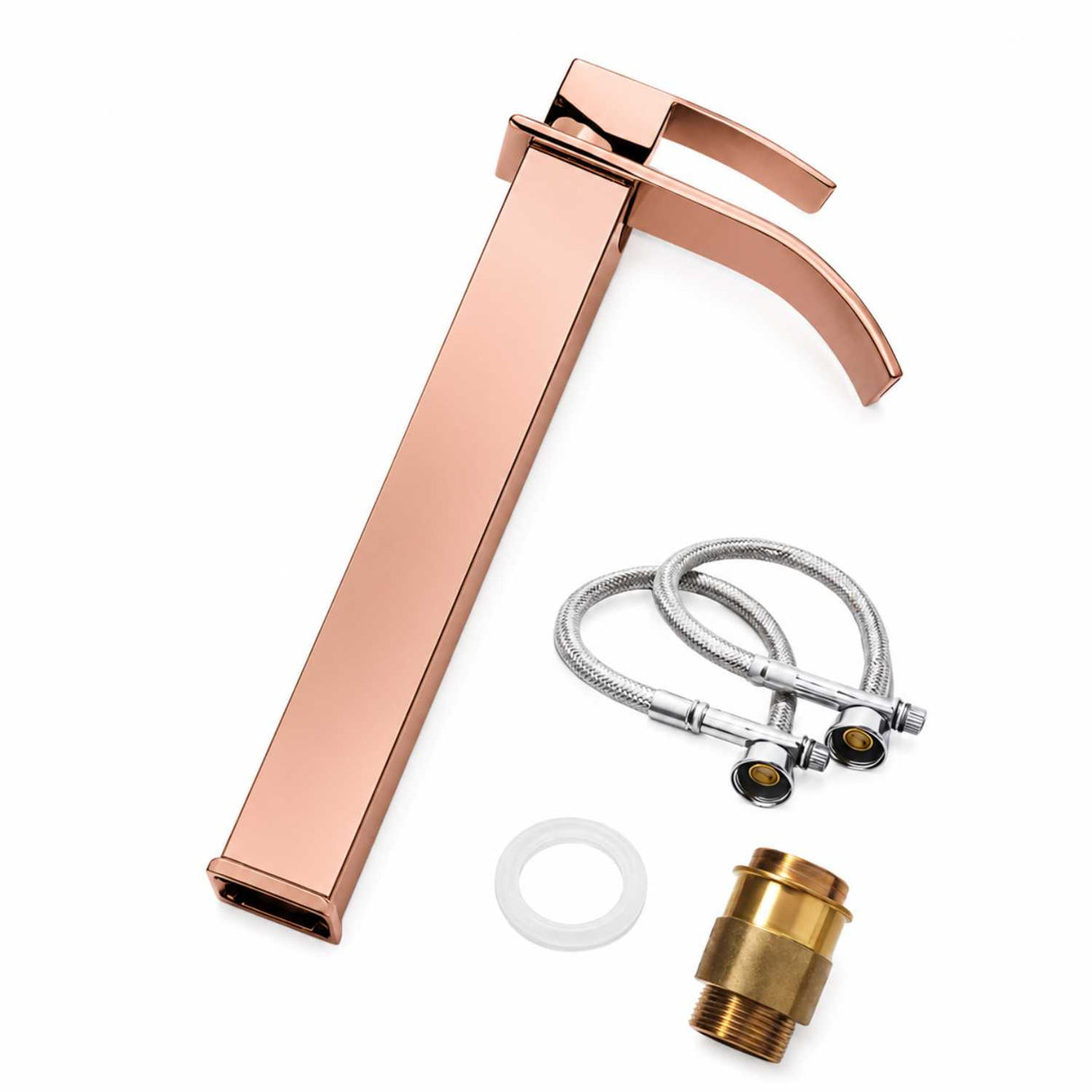 Grifería Lavamanos Alto Milán Oro Rosa Brillante 30 cm Tipo Cascada Monocontrol para Vessel