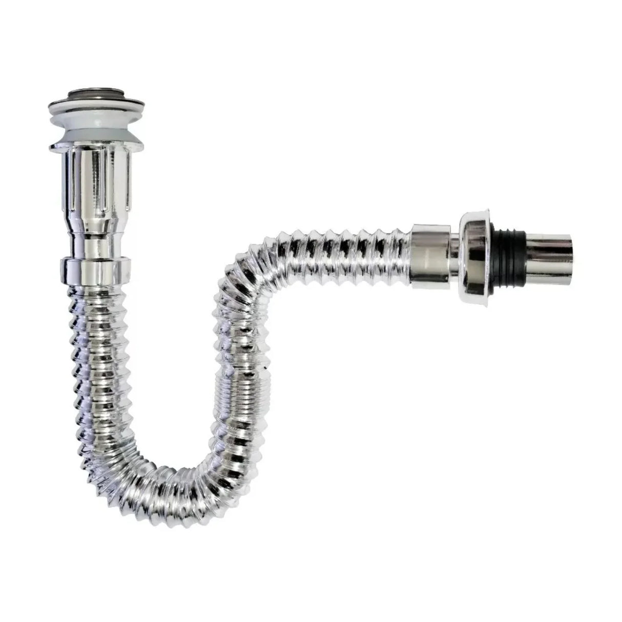Sifón Desagüe Push Flexible Corrugado - Cromado - Metal y Polipropileno - 42.5 cm - Fácil Instalación