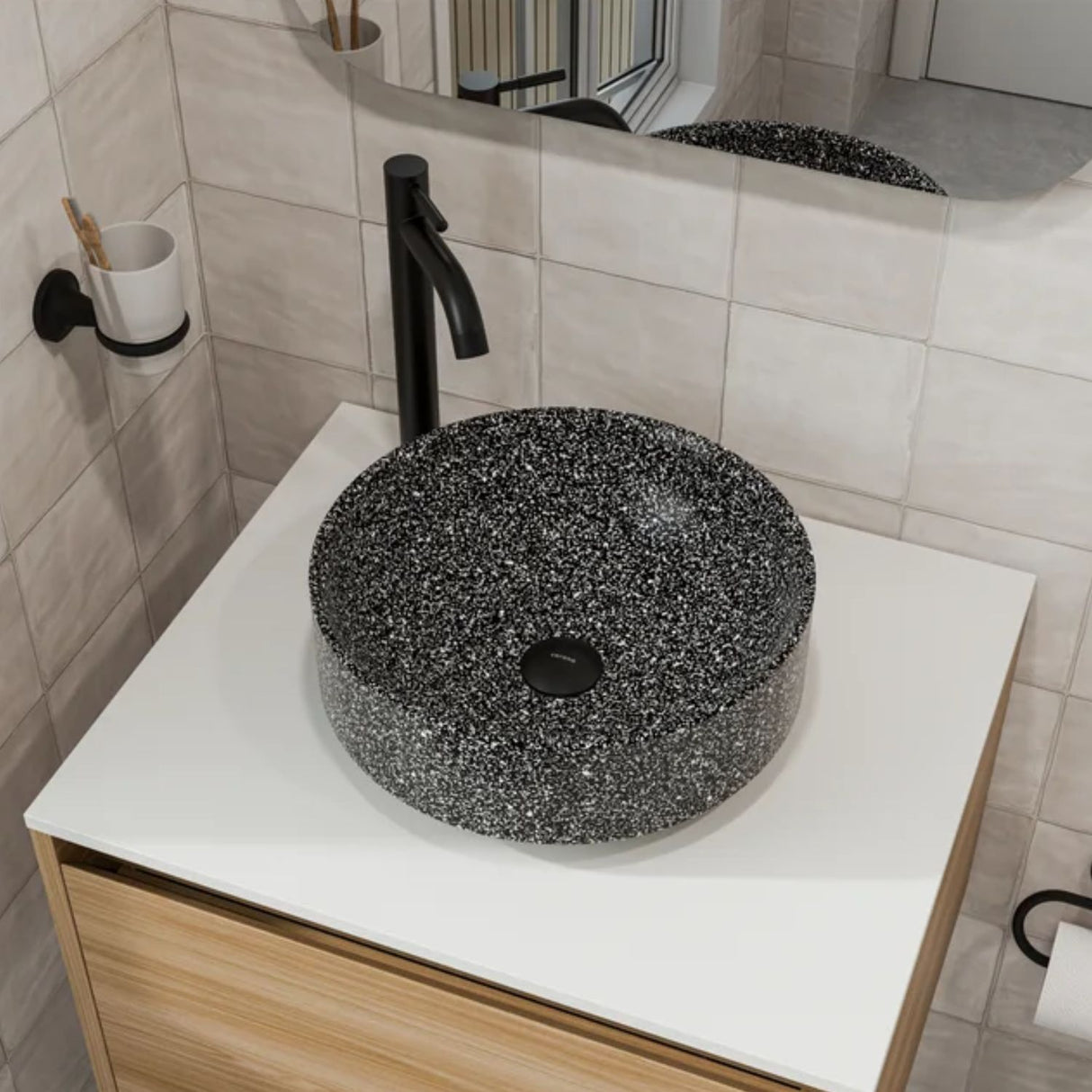 Llave Lavamanos Alta Negra 30 cm Tipo Bowl Monocontrol | Grifería Moderna de Mesa en Latón