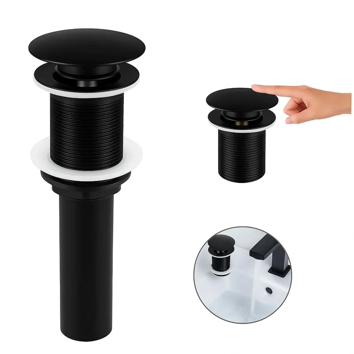 Desague Push Lavamanos Negro Metálico Lujo Universal Diseño Moderno