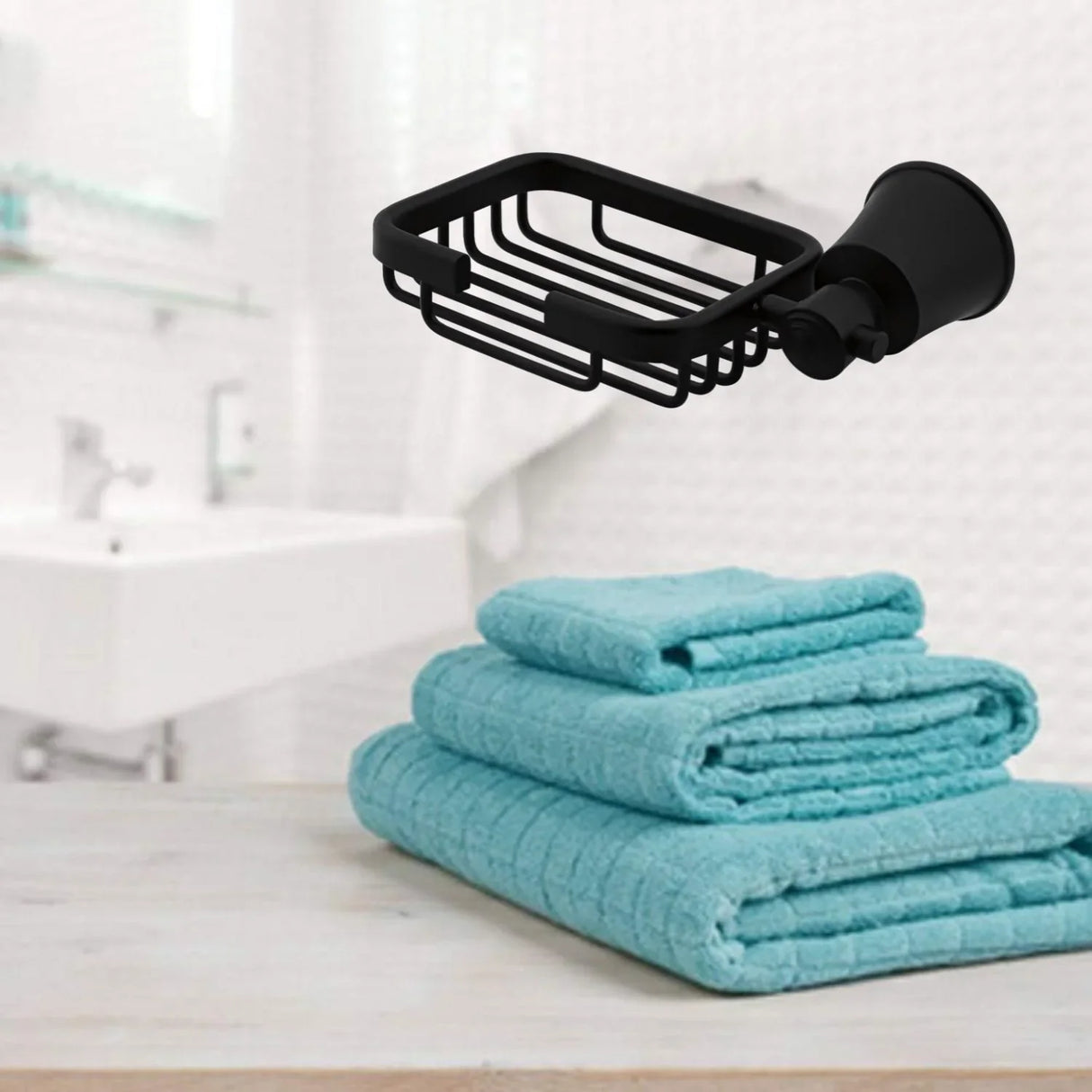 Jabonera Canastilla Negra En Aluminio Modelo L. Turmalina - Con Chazos y Tornillos