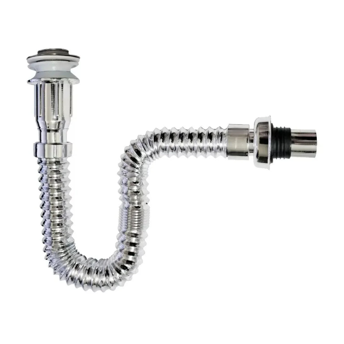 Kit Grifería Lavamanos Poste Alto Agua Fría + Sifón Desagüe Push Flexible Corrugado - Acero Inoxidable y Cromado