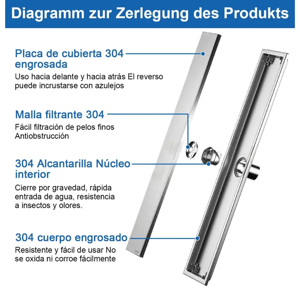 Rejilla Piso Invisible Acero SatinMate 60X10