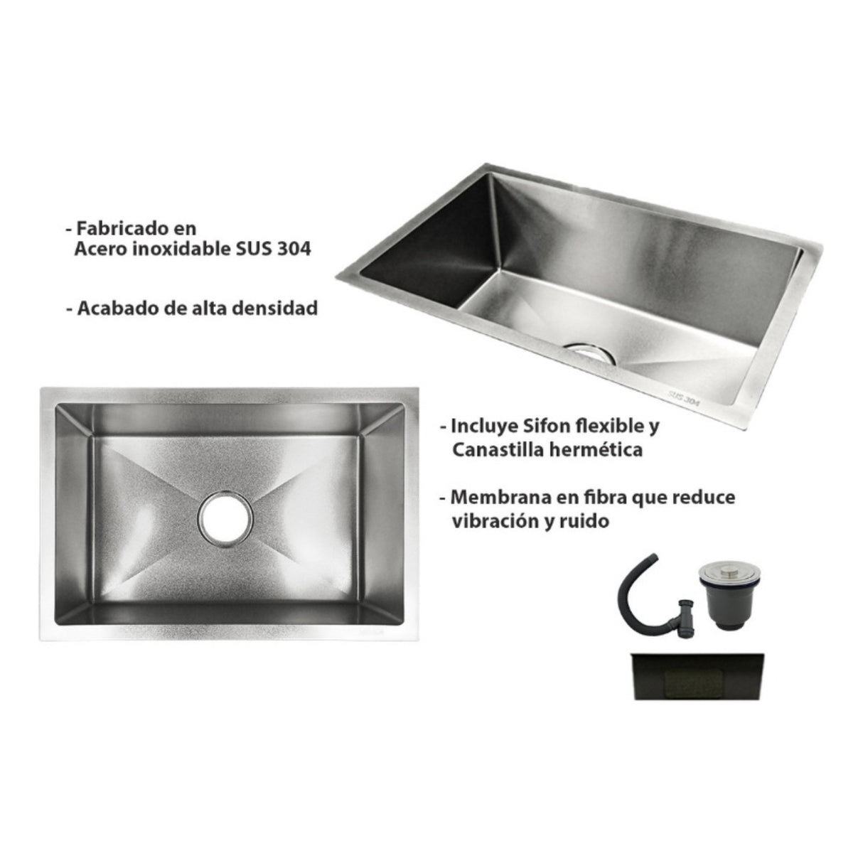 Lavaplatos Empotrar Acero Inoxidable Silver 60x45cm Alta Resistencia