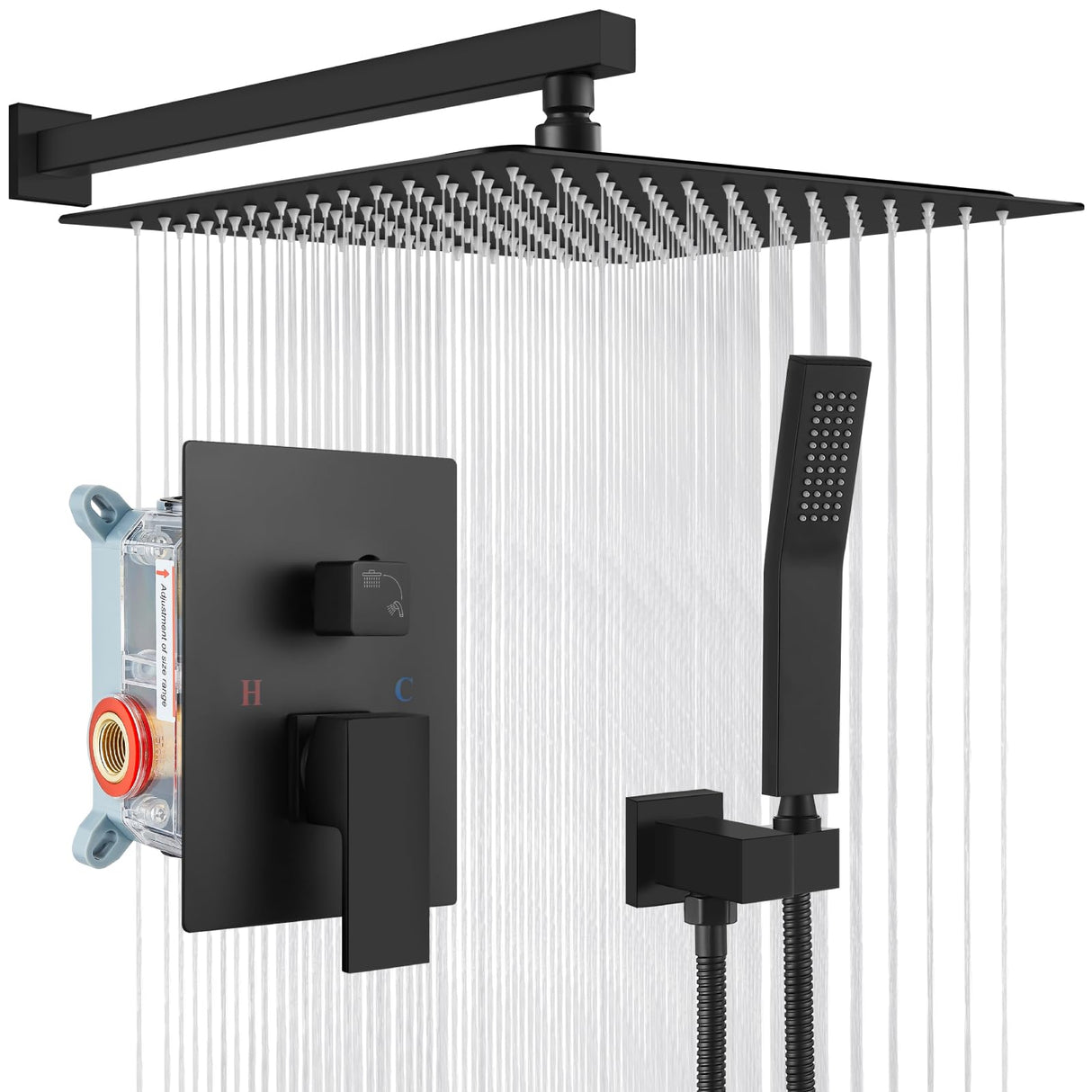 Grifería de Ducha Cuadrato + Ducha Teléfono Tipo Lluvia