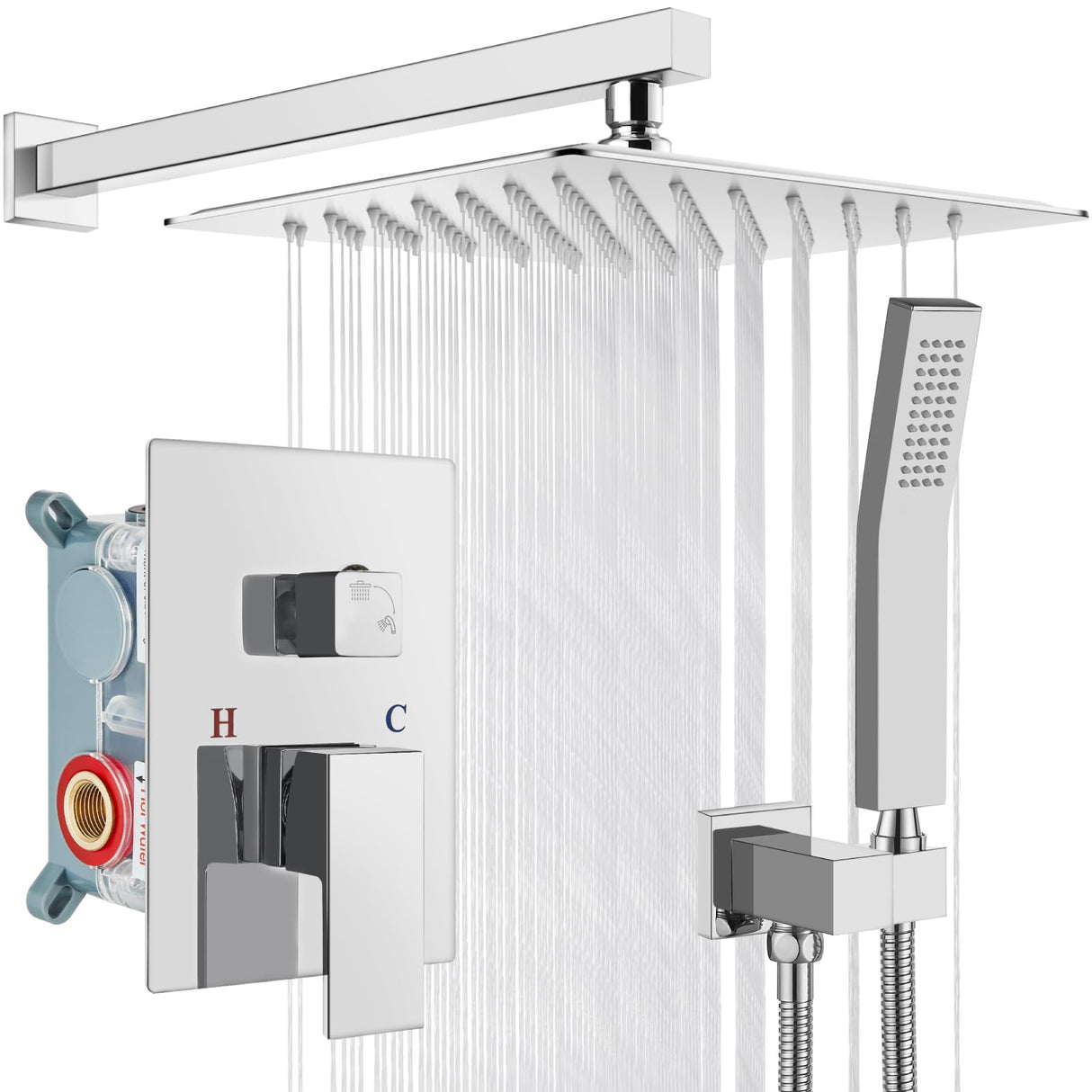 Grifería de Ducha Cuadrato + Ducha Teléfono Tipo Lluvia