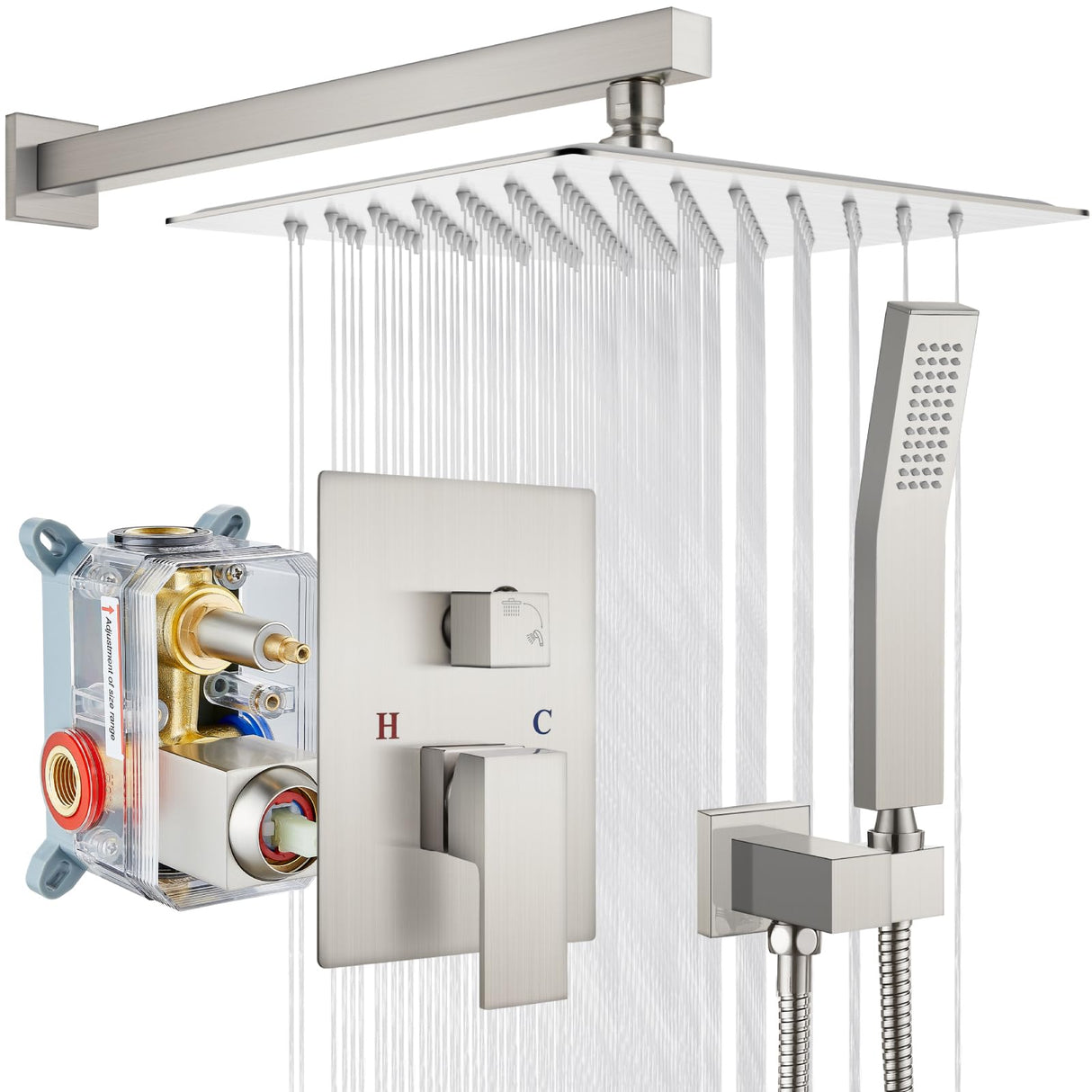 Grifería de Ducha Cuadrato + Ducha Teléfono Tipo Lluvia