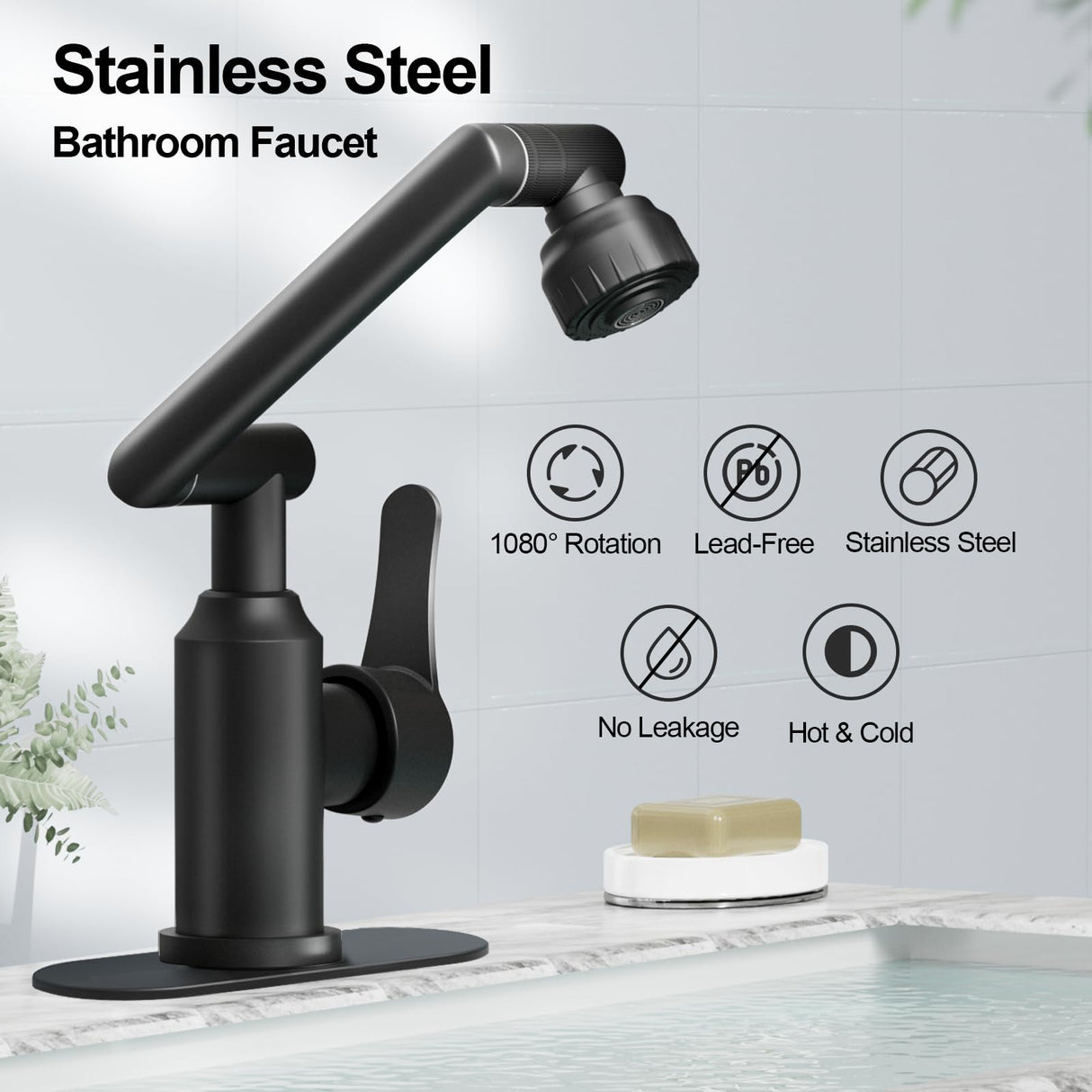 Griferia Lavamanos Monocontrol 1080° Giratoria Acero Inoxidable