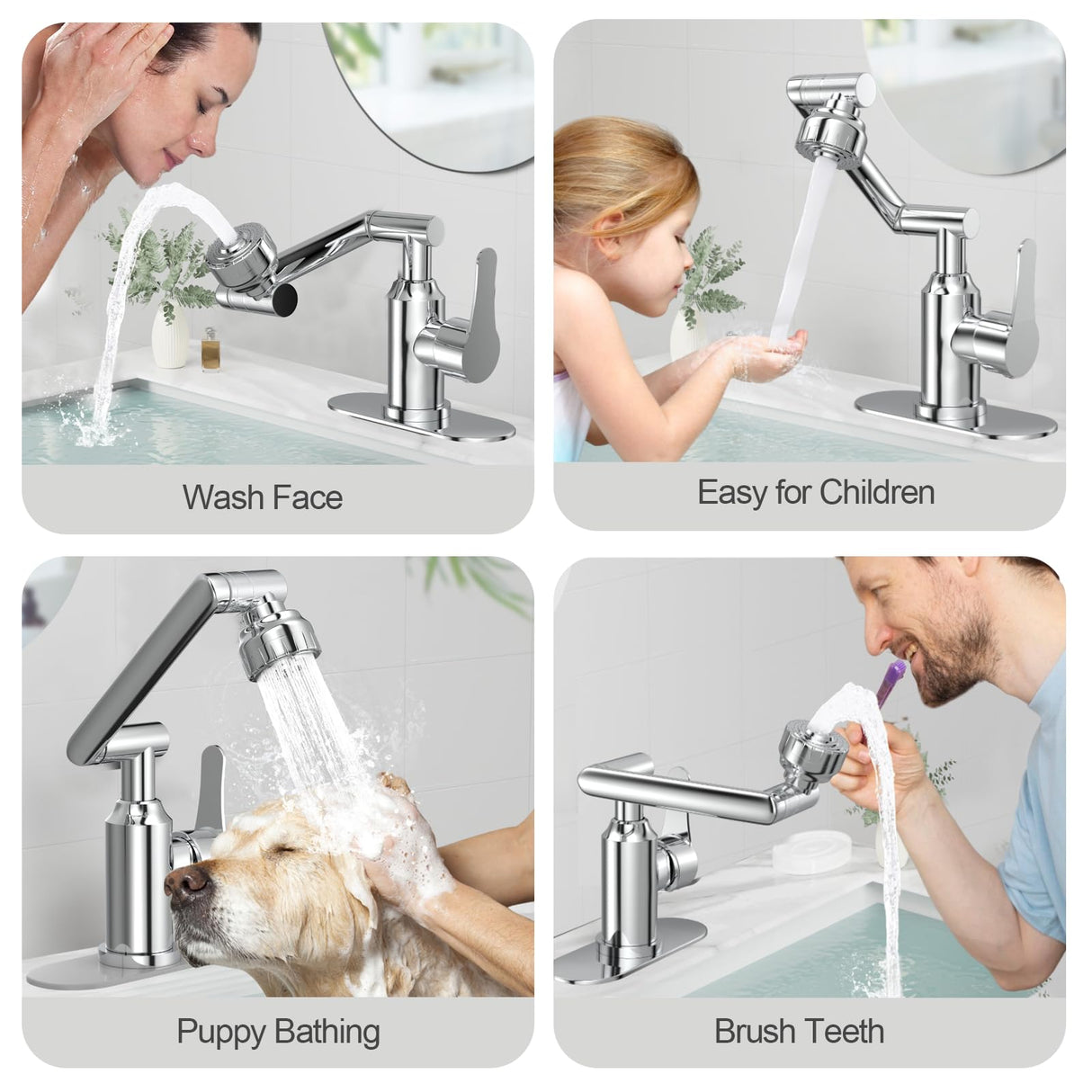 Griferia Lavamanos Monocontrol 1080° Giratoria Acero Inoxidable