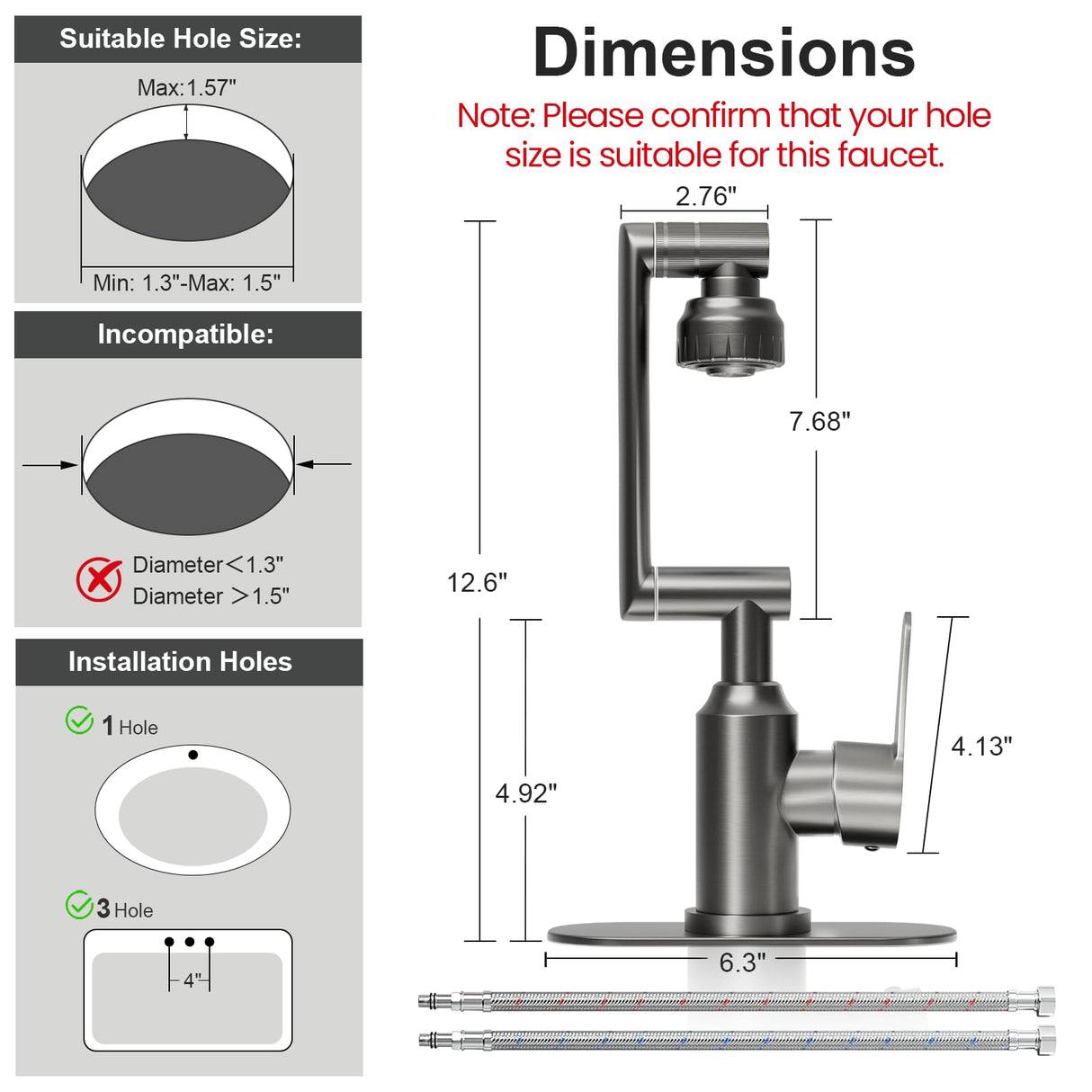 Griferia Lavamanos Monocontrol 1080° Giratoria Acero Inoxidable