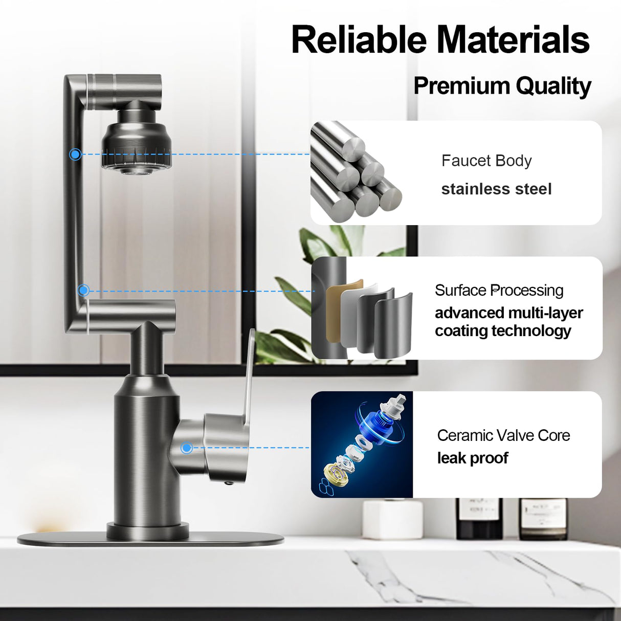 Griferia Lavamanos Monocontrol 1080° Giratoria Acero Inoxidable