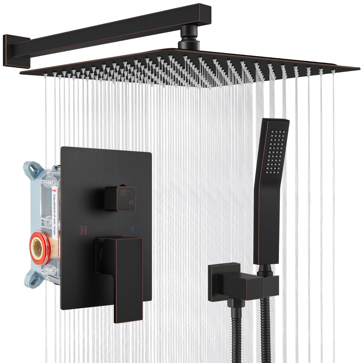 Grifería de Ducha Cuadrato + Ducha Teléfono Tipo Lluvia