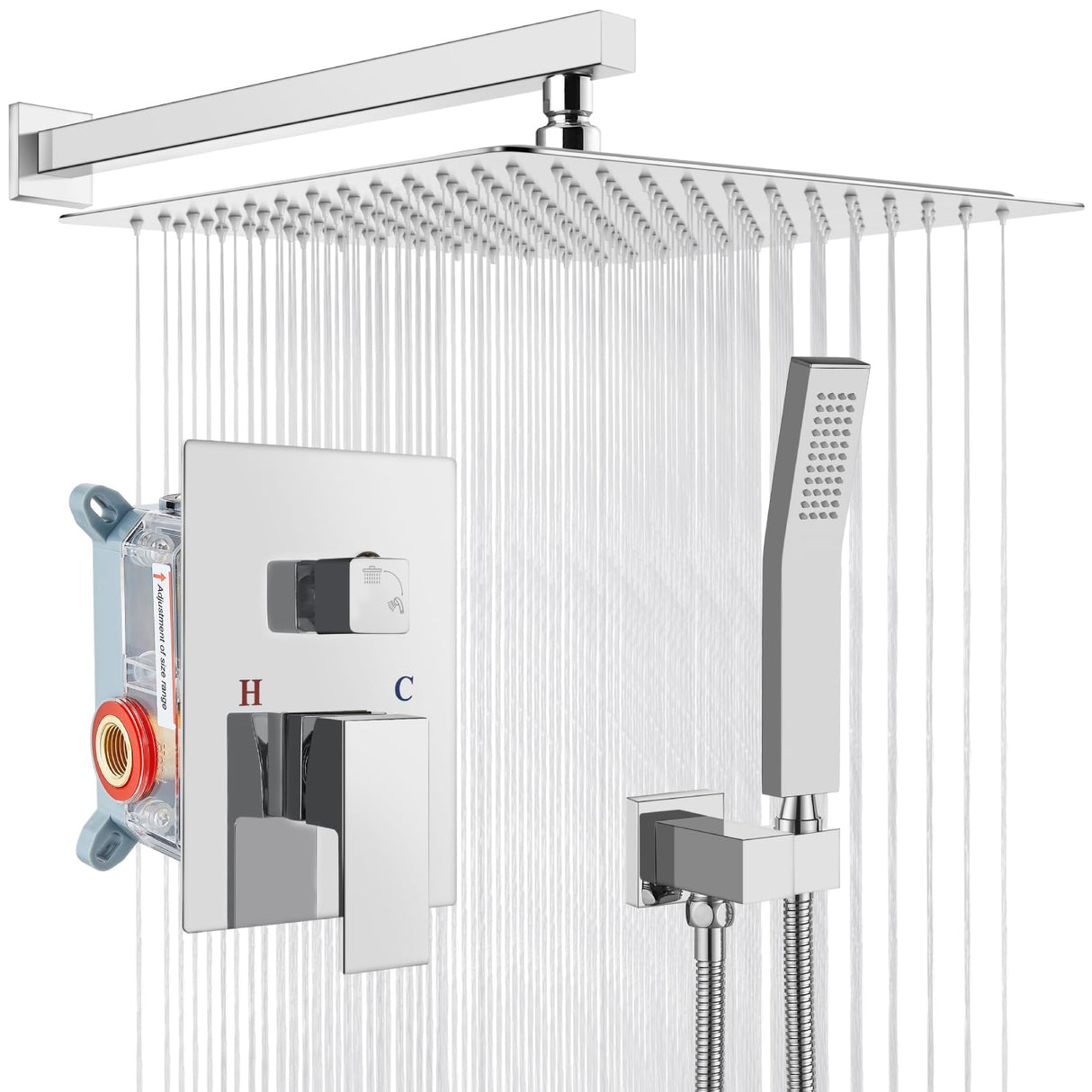 Grifería de Ducha Cuadrato + Ducha Teléfono Tipo Lluvia