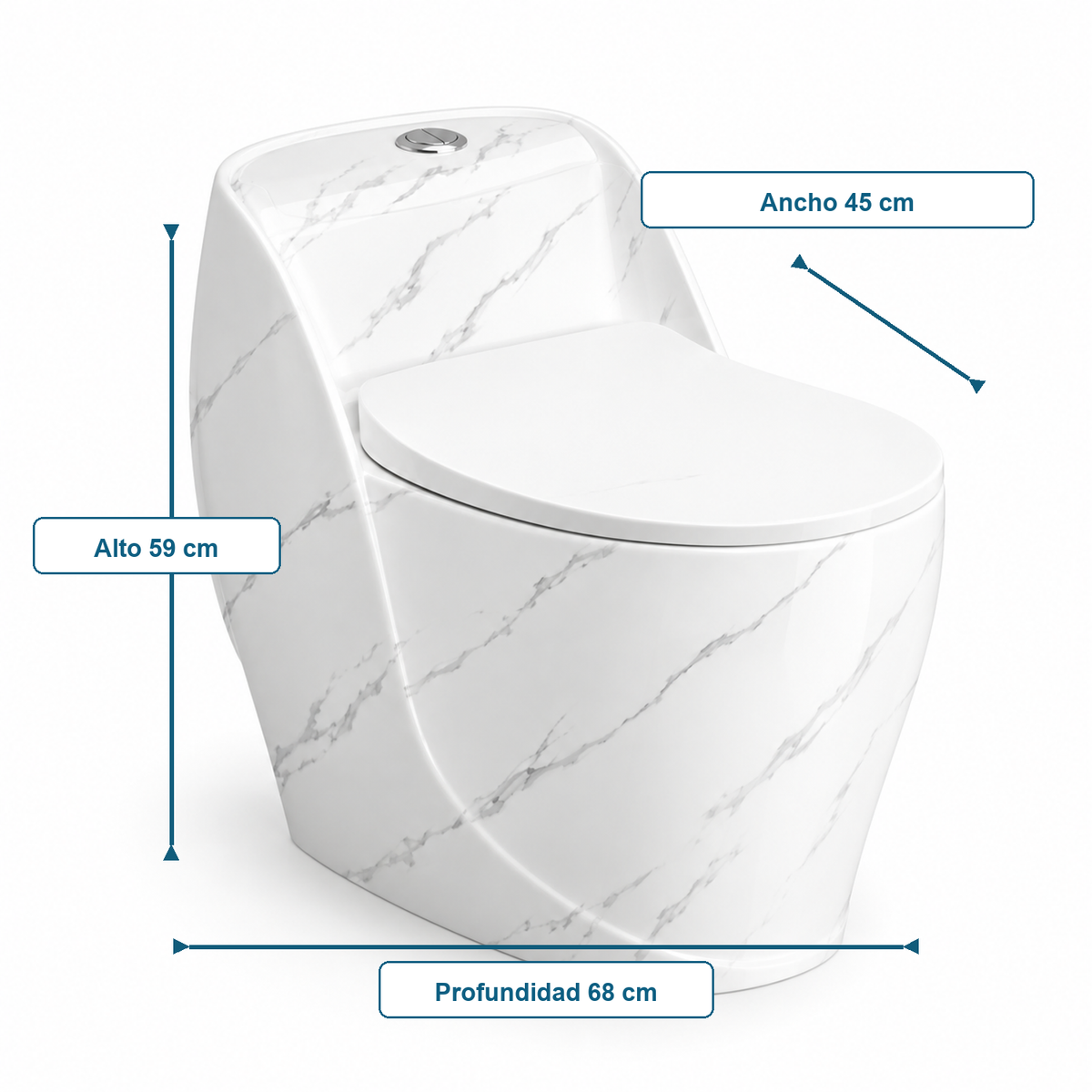 Sanitario One Piece S-Trap 300 mm con Veta 68 x 45 x 59 cm - medidas
