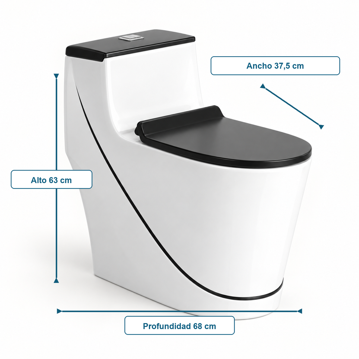 Sanitario One Piece S-Trap 300 mm con Líneas Negras 68 x 37,5 x 63 cm - medidas