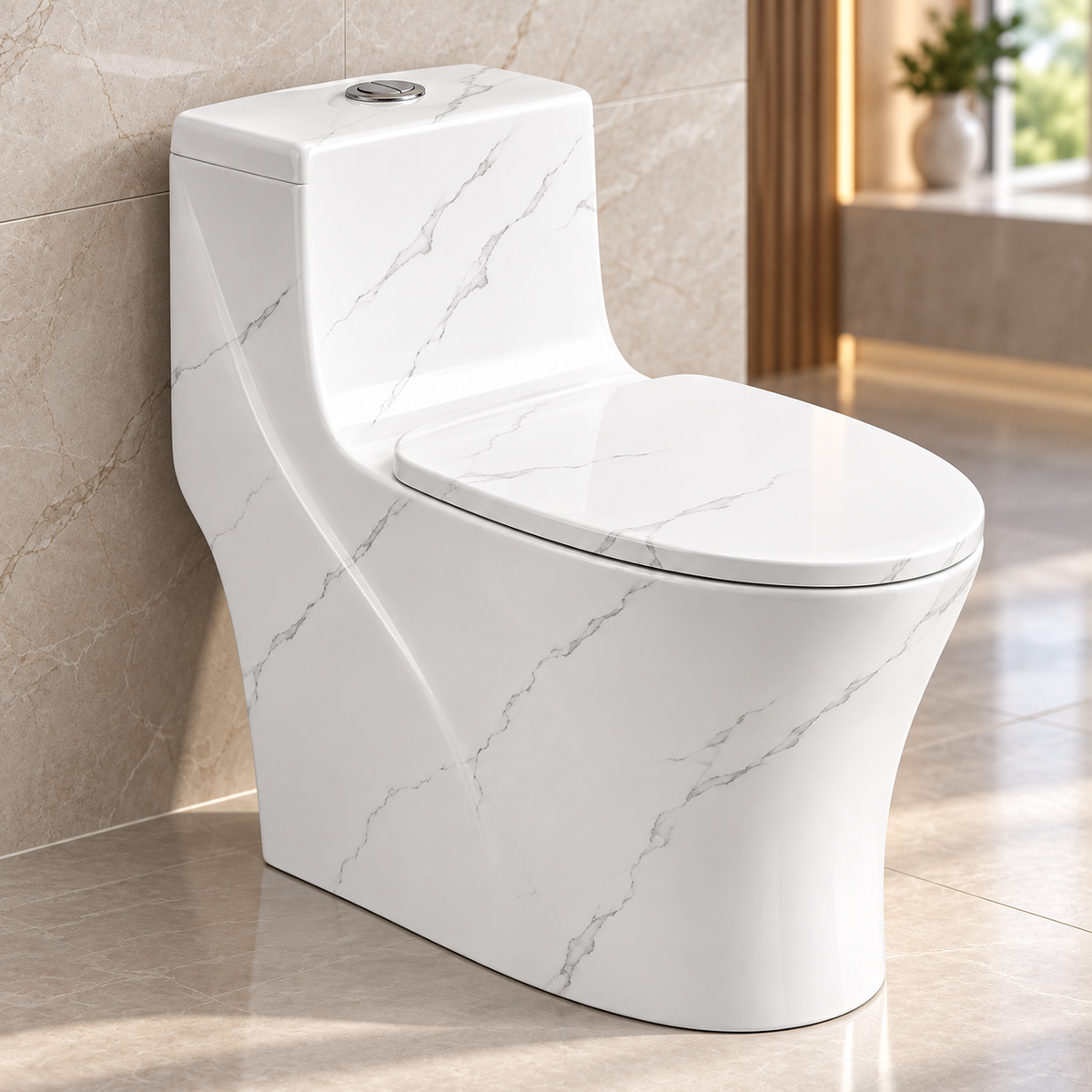 Sanitario One Piece S-Trap 300 mm con Líneas Doradas 68 x 37,5 x 63 cm - ambientación cercana