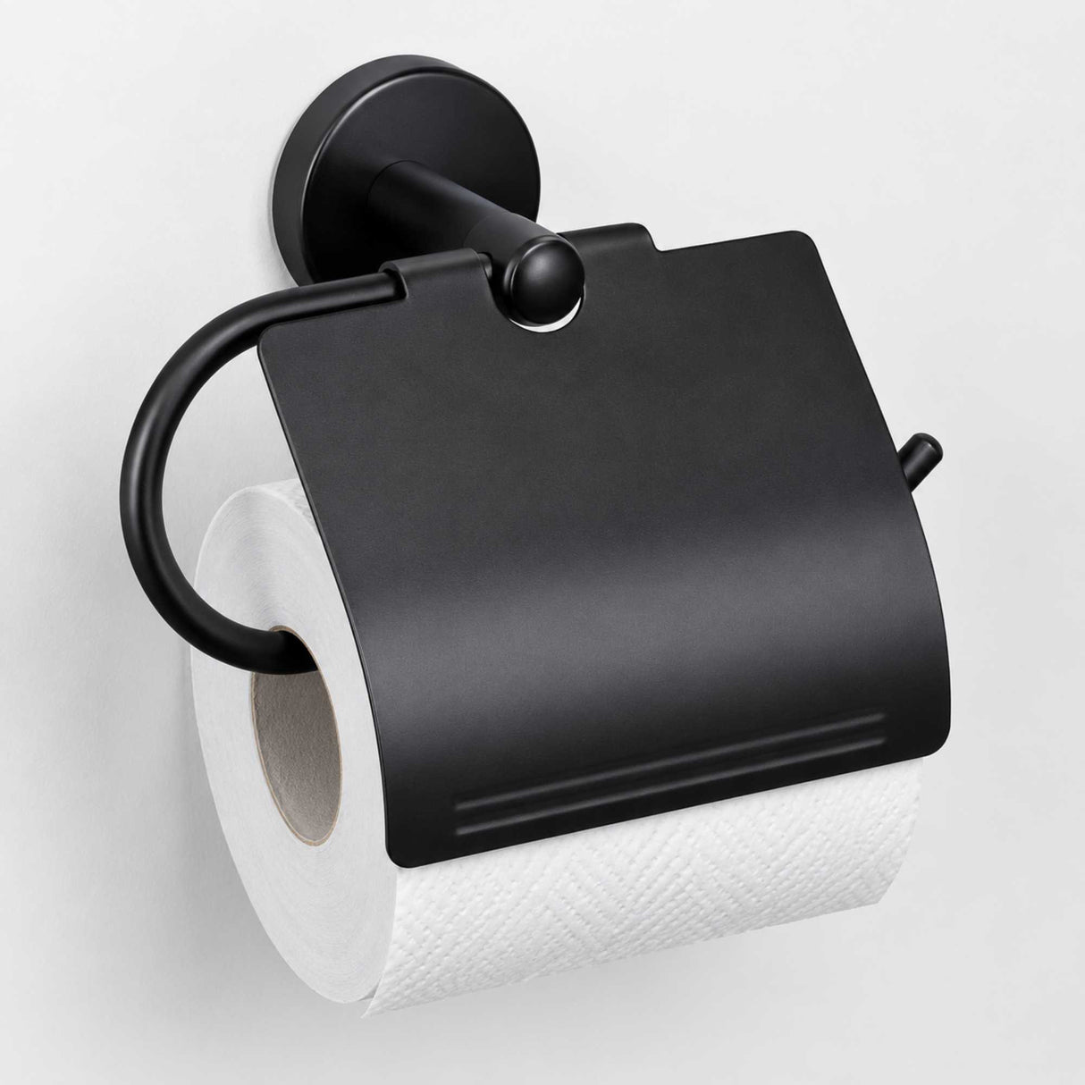 Porta Rollo con Tapa Negro Mate para Baño | Accesorio Moderno y Elegante