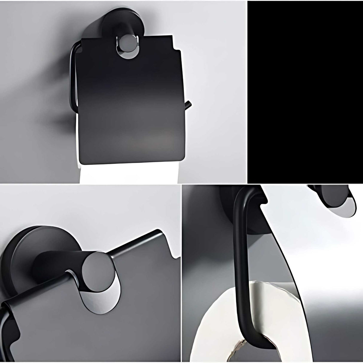 Porta Rollo con Tapa Negro Mate para Baño | Accesorio Moderno y Elegante