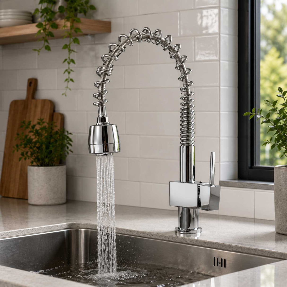 Monocontrol Lavaplatos Semi Industrial Cromado con Cabezote Extraíble | Grifería Moderna para Cocina