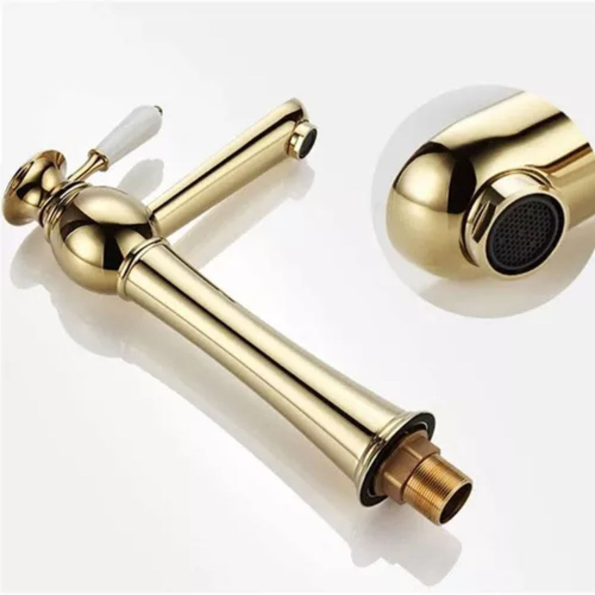 Grifería Monocontrol Lavamanos Alto Oro con Manija en Porcelana | Diseño Vintage Elegante