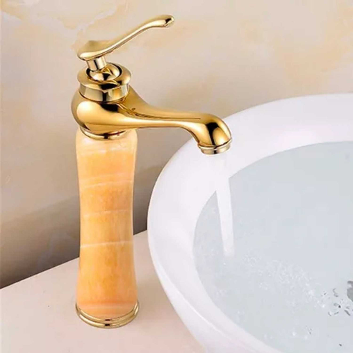 Grifería Monocontrol Lavamanos Alto Aladino Oro Vintage | Diseño Elegante para Baño Moderno