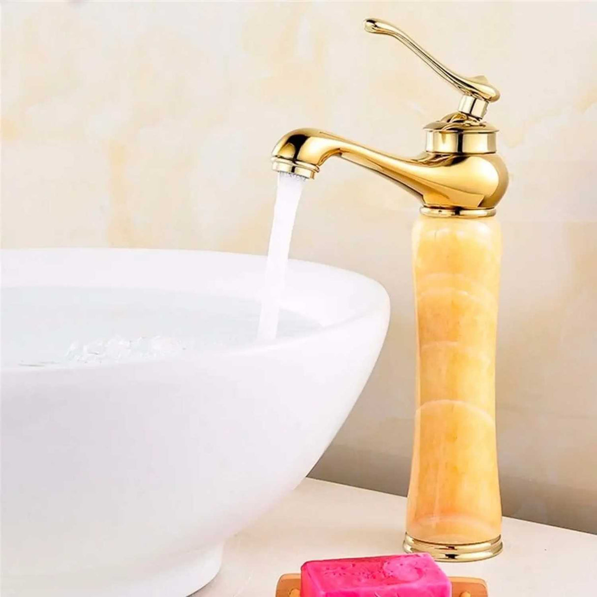 Grifería Monocontrol Lavamanos Alto Aladino Oro Vintage | Diseño Elegante para Baño Moderno