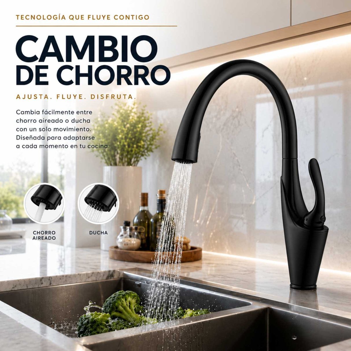 Grifería Lavaplatos Tipo Cisne Extraíble Cromada | Monocontrol 360° de Alta Calidad